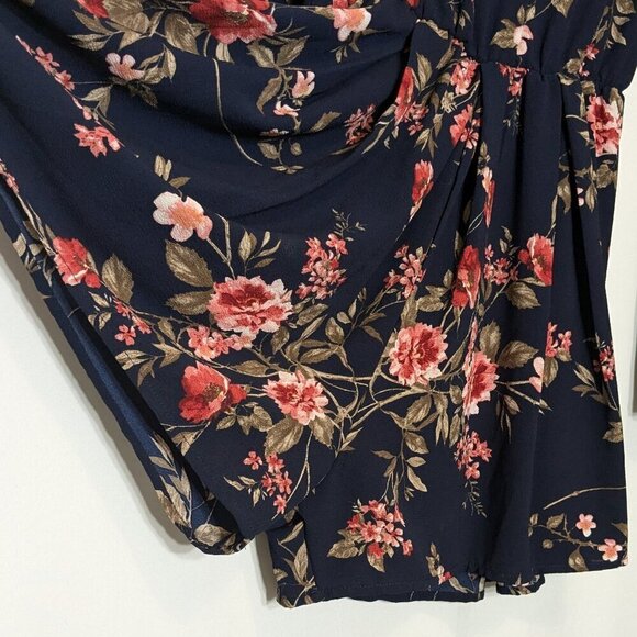 KAFE, Navy/Pink Chiffon, Long Bell Sleeve, Short Romper; Size L - Picture 3 of 6